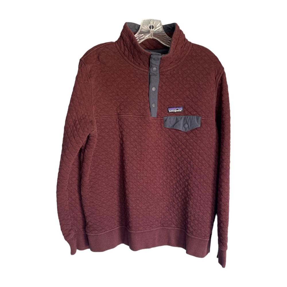 Patagonia Burgundy Gray Organic Cotton Quilt Snap-T Jacket Pullover Womens L